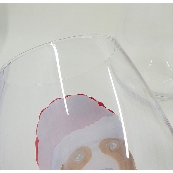 Pier 1 One Stemless Wine Glasses Holiday Christmas Dogs Hats Assorted Set of 4 - Picture 6 of 10